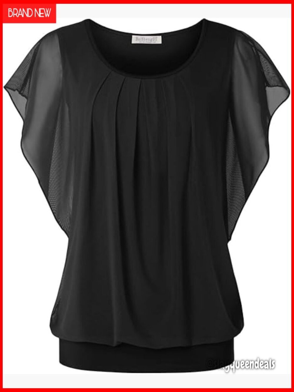Flutter Sleeve Mesh Blouse Pleated Front Loose Fit Summer Top